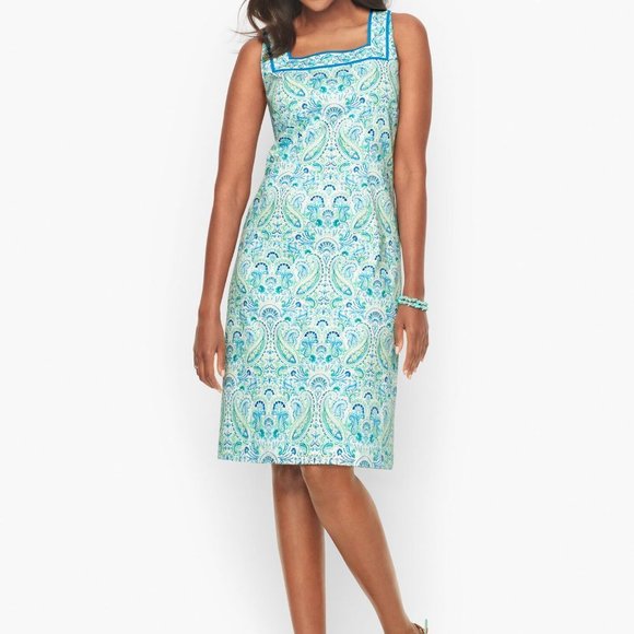 Talbots Dresses & Skirts - TALBOTS Square Neck Shift Dress in Exuberant Paisley 10 Preppy Coastal